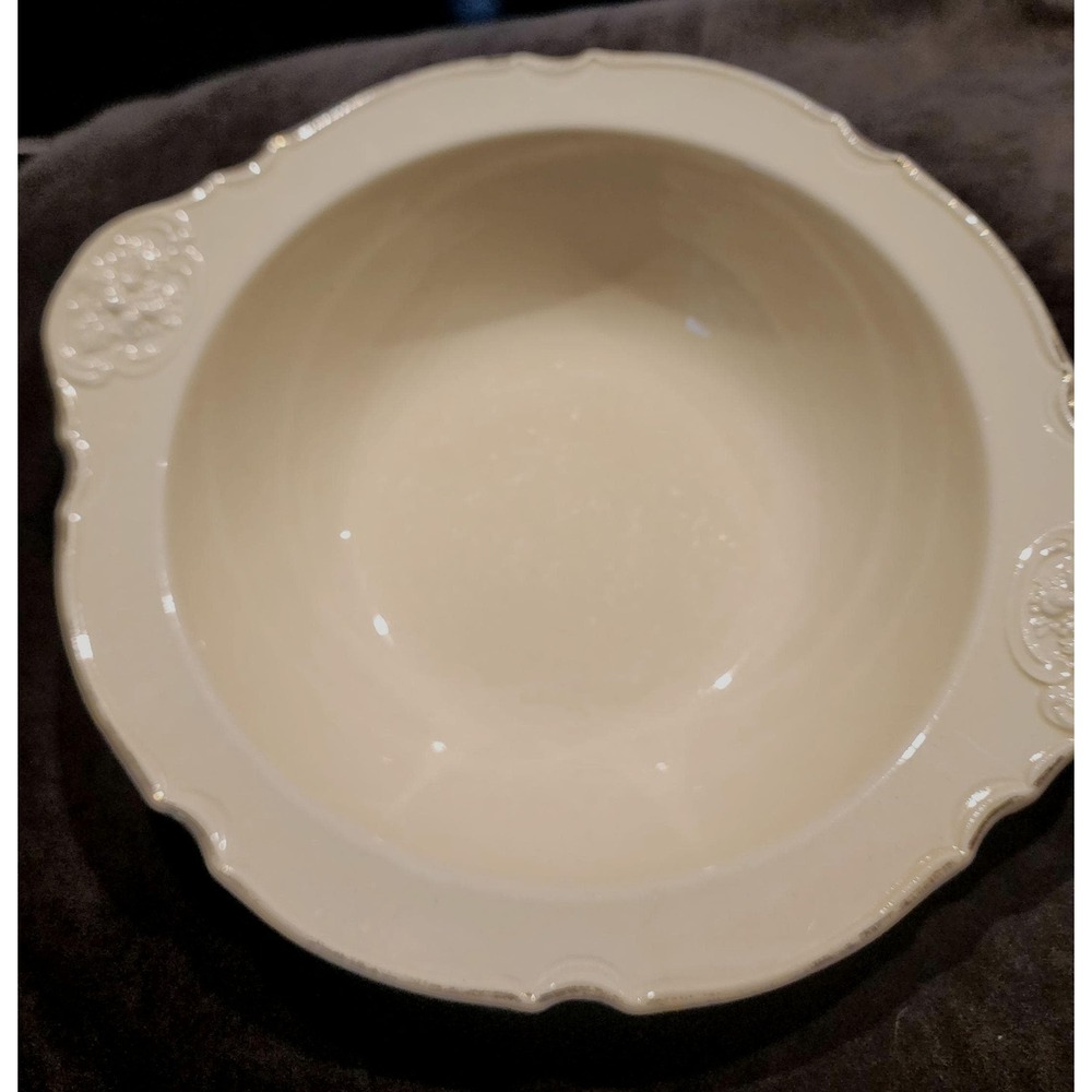Crown Ducal Sherwood Oval Serving Bowl 18k Gold Trim 1930s England Vintage White
